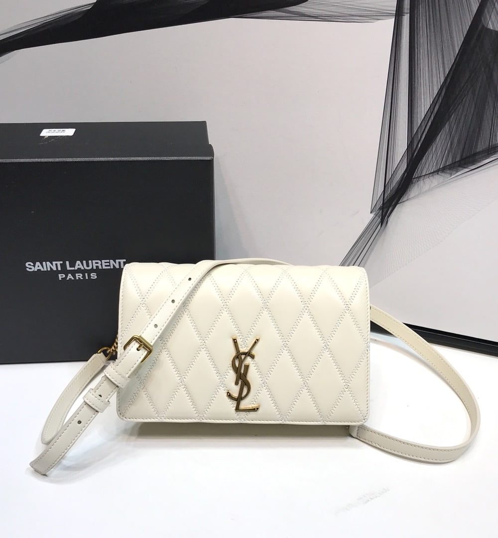 [REP 1:1] Saint Laurent Angie Patent Handbag White For Women 8.6in/22cm YSL