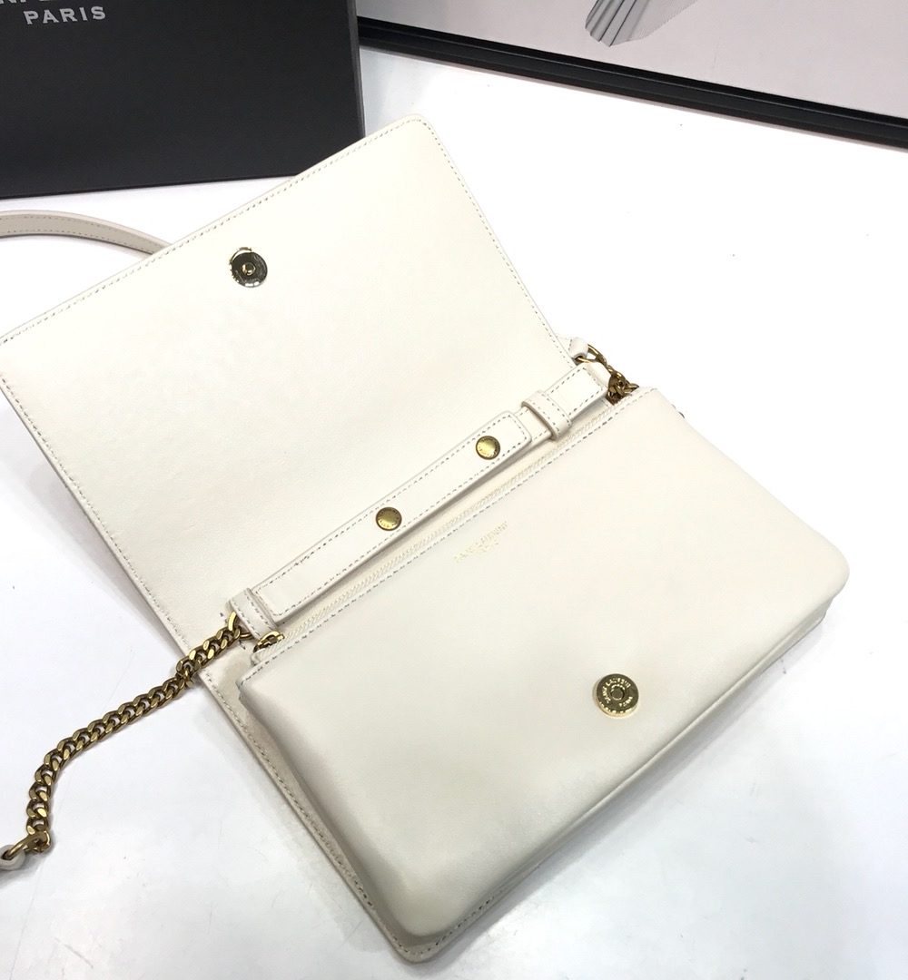 [REP 1:1] Saint Laurent Angie Patent Handbag White For Women 8.6in/22cm YSL
