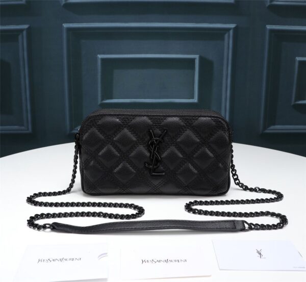 [REP 1:1] Saint Laurent Becky Double-Zip Pouch Black For Women 7.5in/19cm YSL