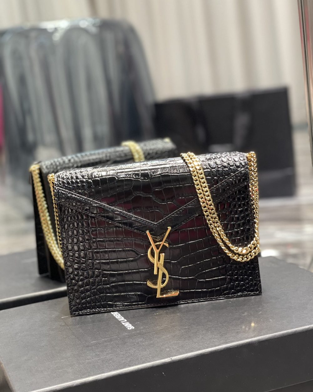 [REP 1:1] Saint Laurent Cassandra Medium Chain Bag Black For Women 8.6in/22cm YSL