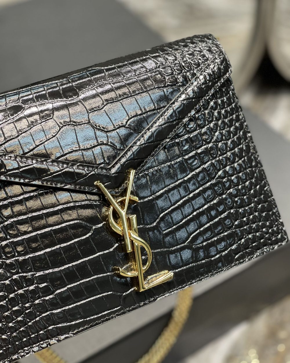 [REP 1:1] Saint Laurent Cassandra Medium Chain Bag Black For Women 8.6in/22cm YSL