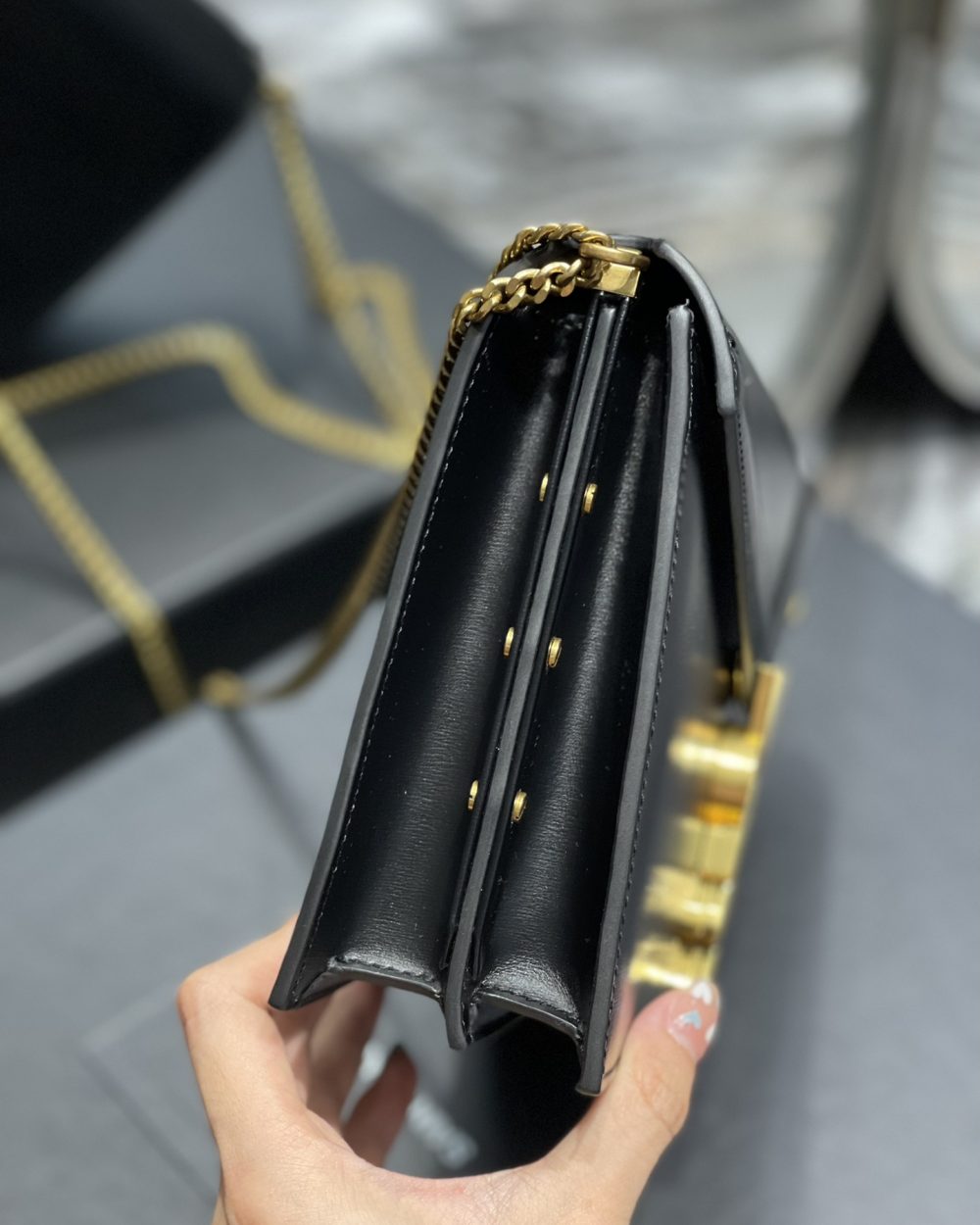 [REP 1:1] Saint Laurent Cassandra Medium Chain Bag Black In Grain De Poudre Embossed For Women 8.6in/22cm YSL 5327500SXSW1000