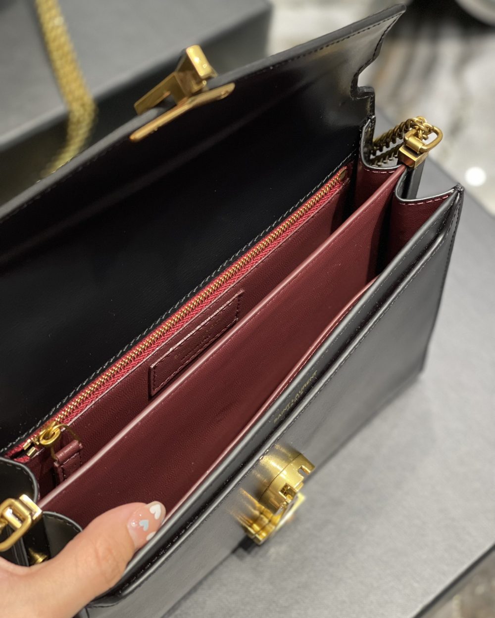 [REP 1:1] Saint Laurent Cassandra Medium Chain Bag Black In Grain De Poudre Embossed For Women 8.6in/22cm YSL 5327500SXSW1000