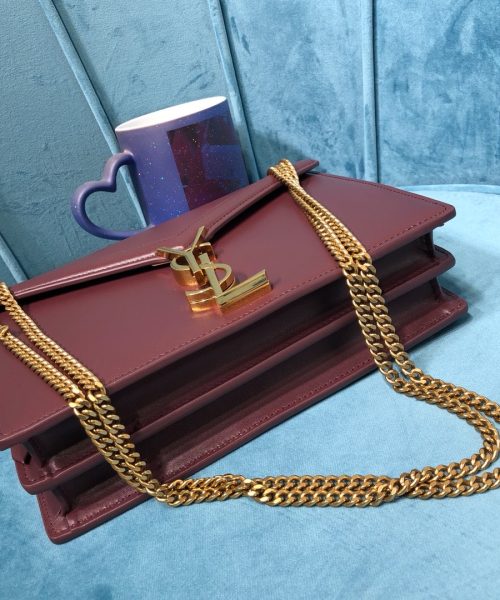 [REP 1:1] Saint Laurent Cassandra Medium Chain Bag Burgundy For Women 8.7in/22cm YSL 532750BOW0W6008