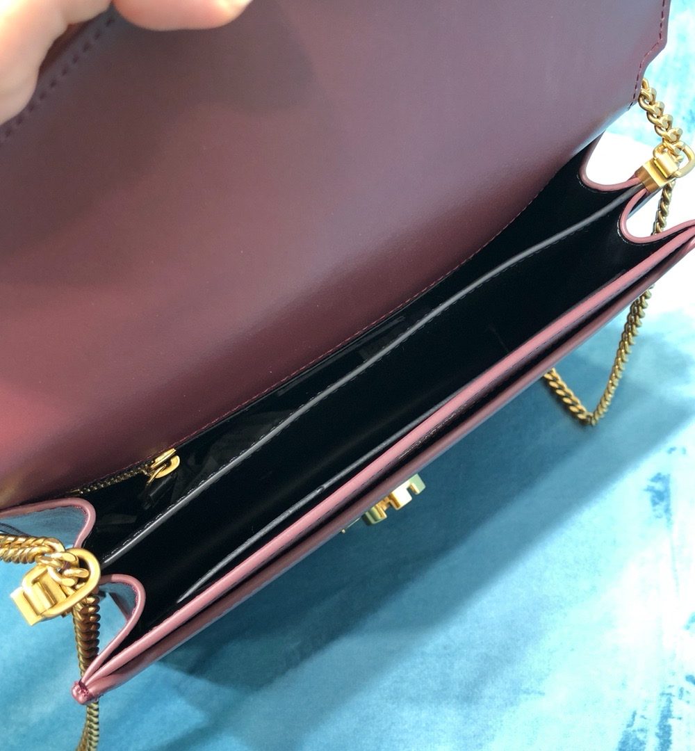 [REP 1:1] Saint Laurent Cassandra Medium Chain Bag Burgundy For Women 8.7in/22cm YSL 532750BOW0W6008