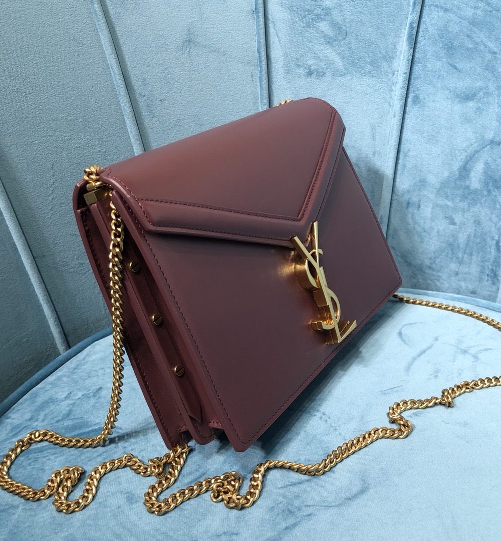 [REP 1:1] Saint Laurent Cassandra Medium Chain Bag Burgundy For Women 8.7in/22cm YSL 532750BOW0W6008