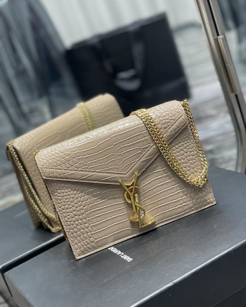 [REP 1:1] Saint Laurent Cassandra Medium Chain Bag Dark Beige In Grain De Poudre Embossed For Women 8.6in/22cm YSL 532750DND0J2721