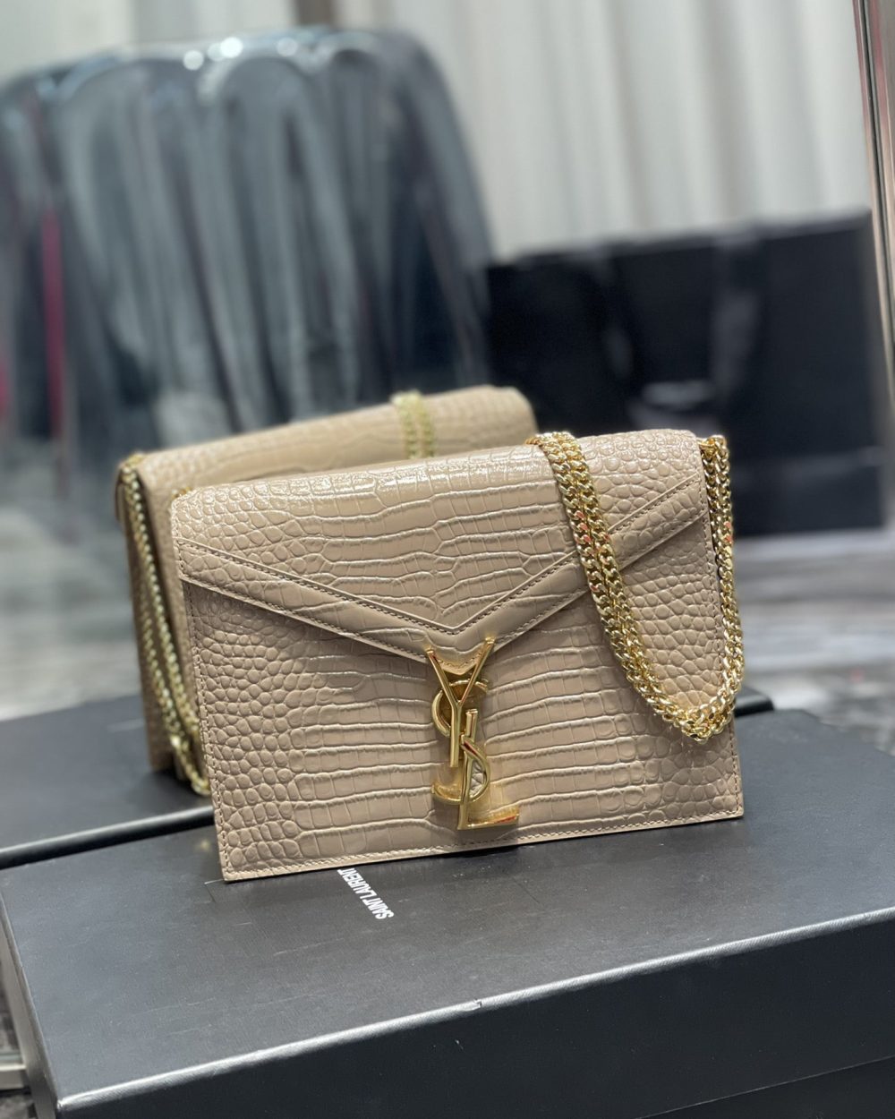 [REP 1:1] Saint Laurent Cassandra Medium Chain Bag Dark Beige In Grain De Poudre Embossed For Women 8.6in/22cm YSL 532750DND0J2721