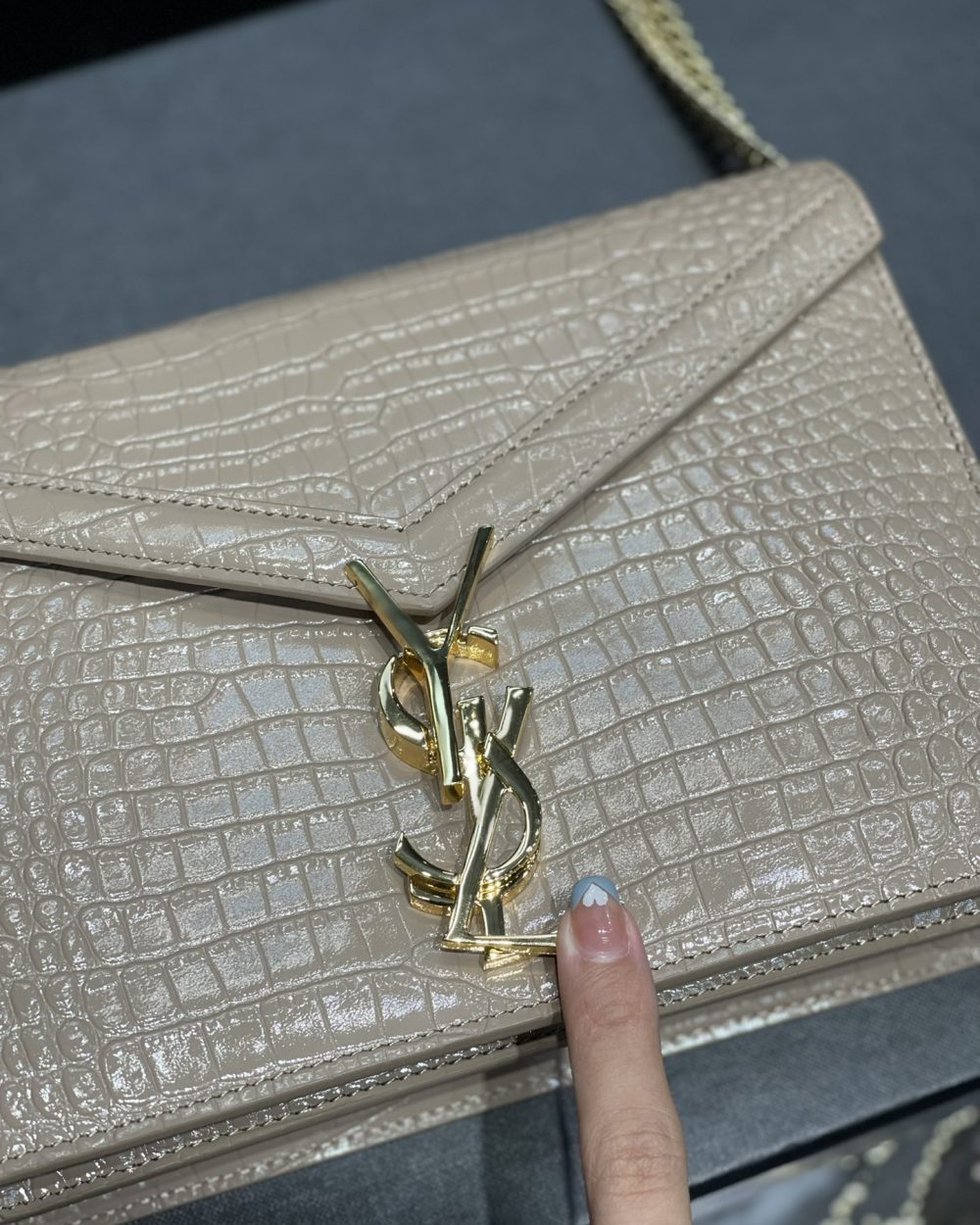 [REP 1:1] Saint Laurent Cassandra Medium Chain Bag Dark Beige In Grain De Poudre Embossed For Women 8.6in/22cm YSL 532750DND0J2721