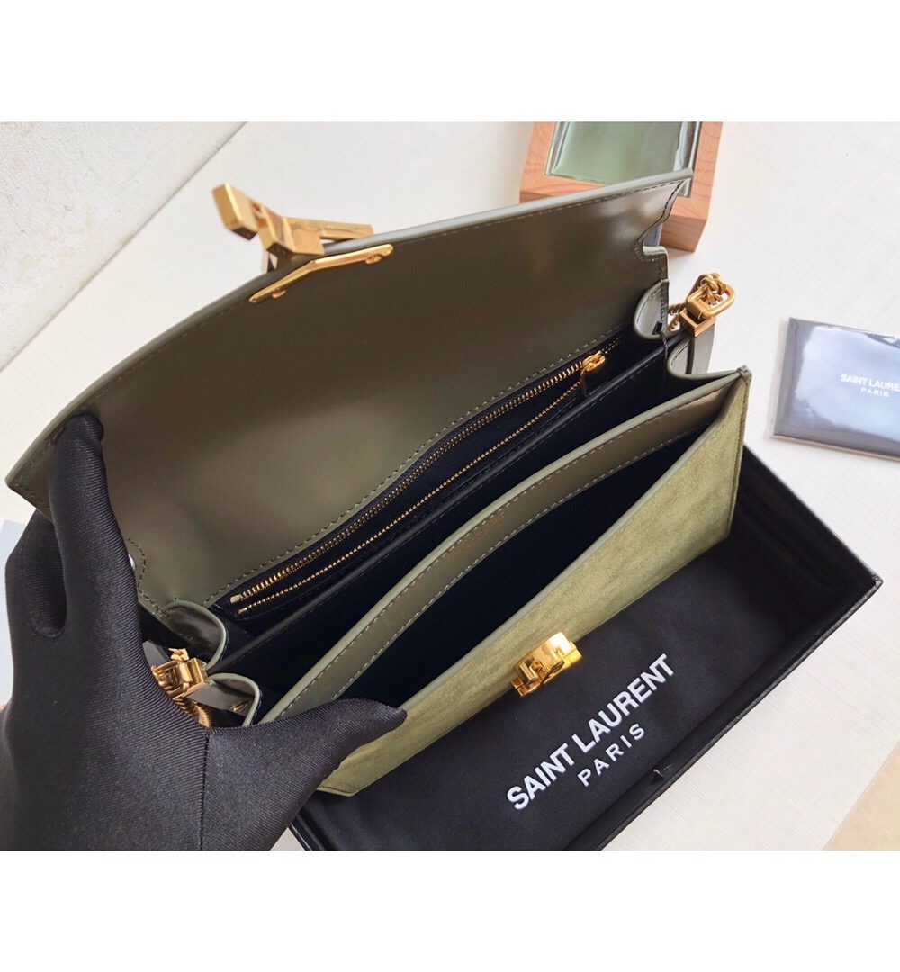[REP 1:1] Saint Laurent Cassandra Medium Chain Bag In Box And Velvet Green For Women 8.6in/22cm YSL