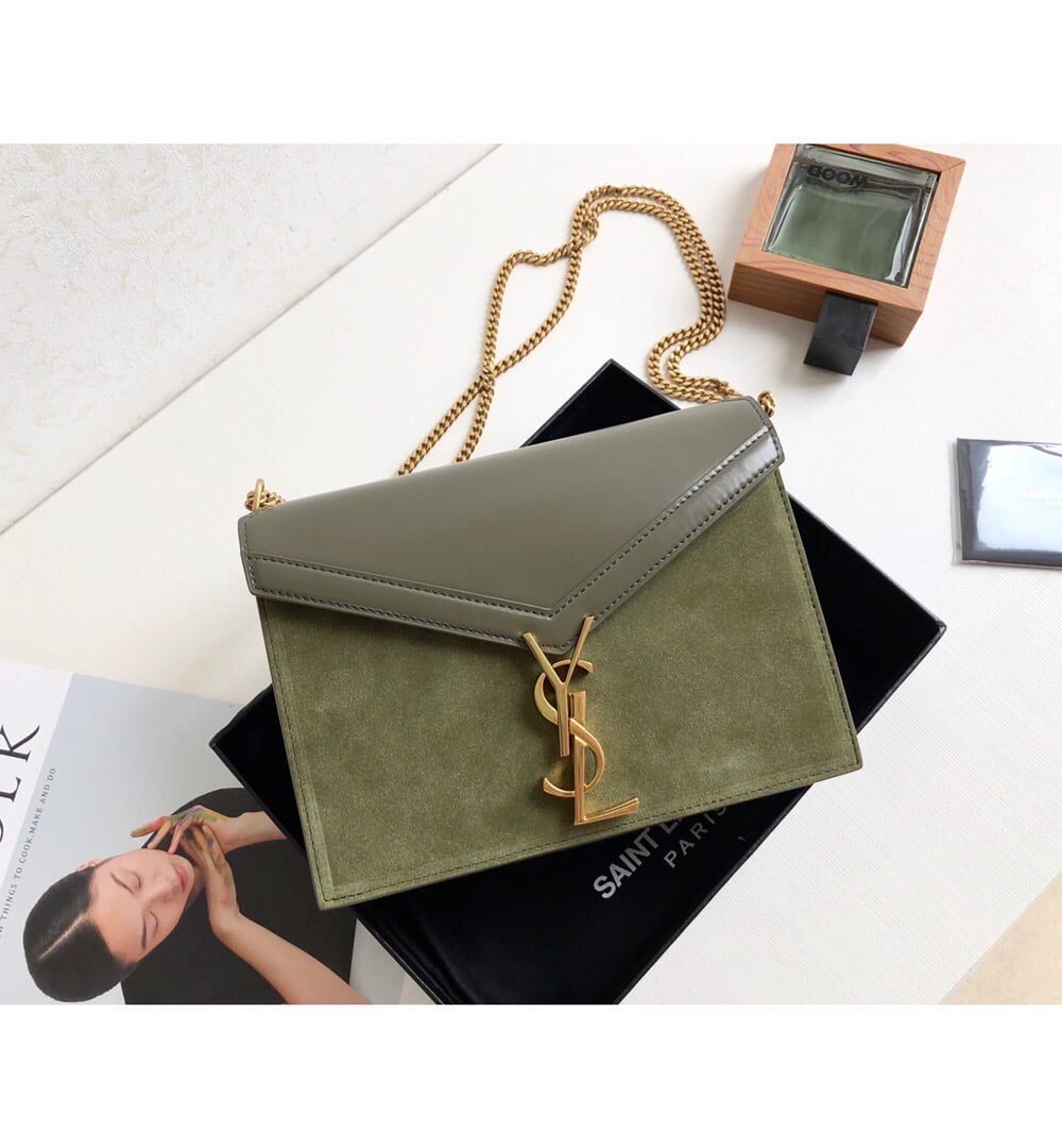 [REP 1:1] Saint Laurent Cassandra Medium Chain Bag In Box And Velvet Green For Women 8.6in/22cm YSL