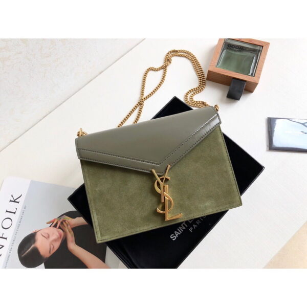 [REP 1:1] Saint Laurent Cassandra Medium Chain Bag In Box And Velvet Green For Women 8.6in/22cm YSL
