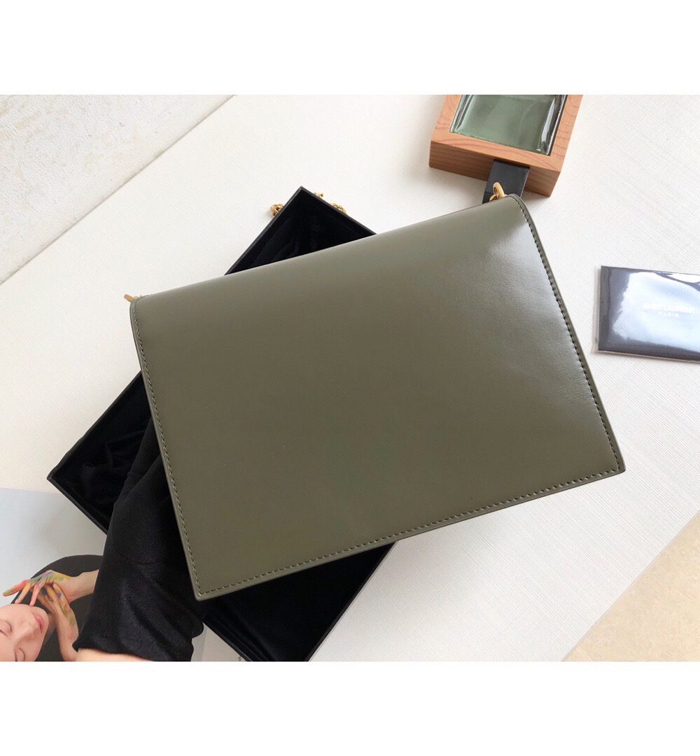 [REP 1:1] Saint Laurent Cassandra Medium Chain Bag In Box And Velvet Green For Women 8.6in/22cm YSL