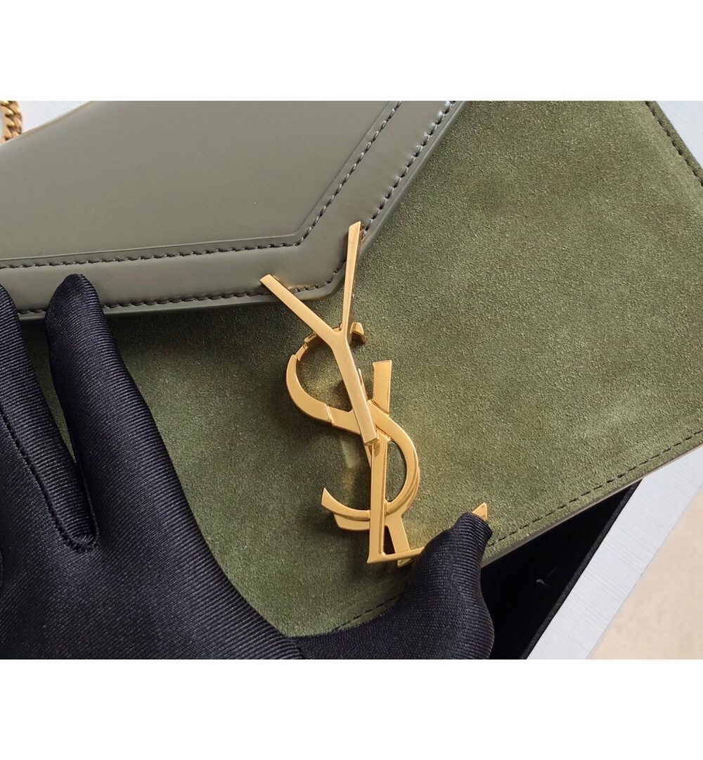[REP 1:1] Saint Laurent Cassandra Medium Chain Bag In Box And Velvet Green For Women 8.6in/22cm YSL