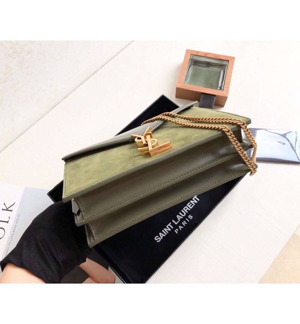 [REP 1:1] Saint Laurent Cassandra Medium Chain Bag In Box And Velvet Green For Women 8.6in/22cm YSL