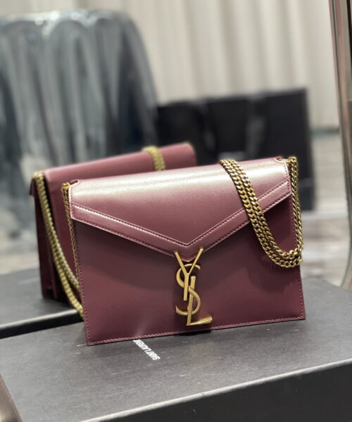 [REP 1:1] Saint Laurent Cassandra Medium Chain Bag Rouge Opyum In Grain De Poudre Embossed For Women 8.6in/22cm YSL 532750BOW0W6008