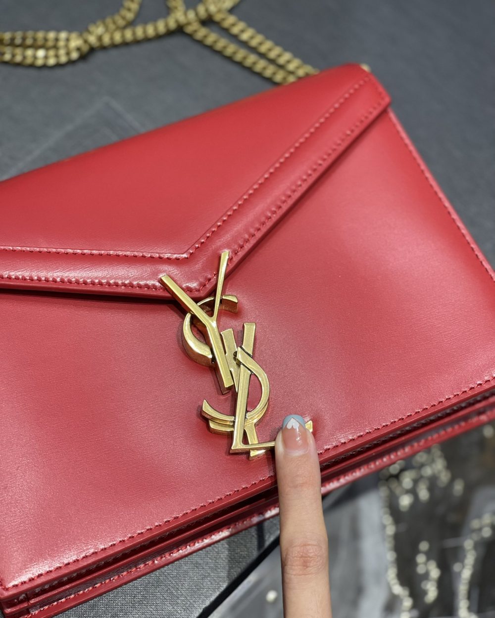 [REP 1:1] Saint Laurent Cassandra Medium Chain Bag Rouge Opyum In Grain De Poudre Embossed For Women 8.6in/22cm YSL 532750BOW0W6008