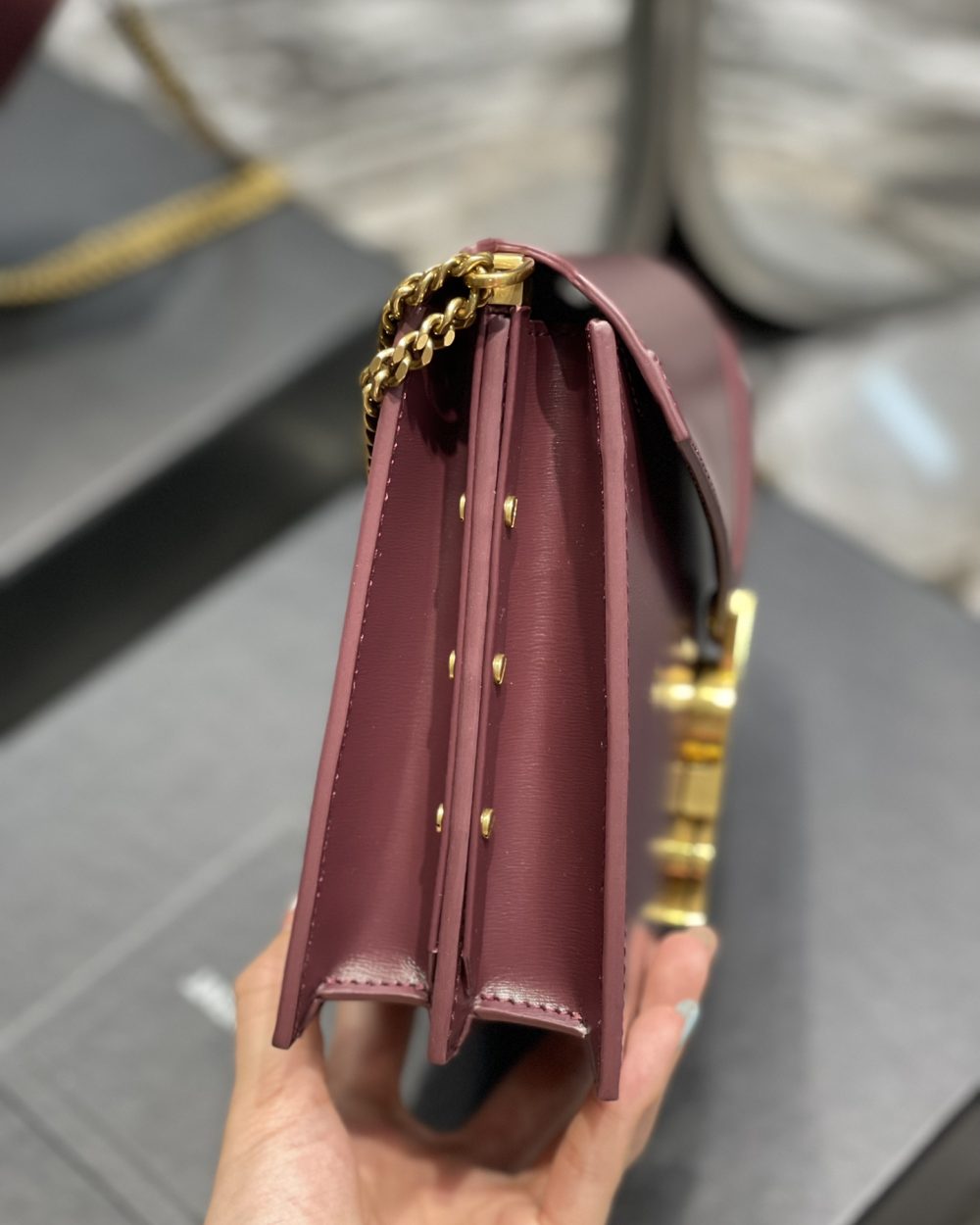 [REP 1:1] Saint Laurent Cassandra Medium Chain Bag Rouge Opyum In Grain De Poudre Embossed For Women 8.6in/22cm YSL 532750BOW0W6008