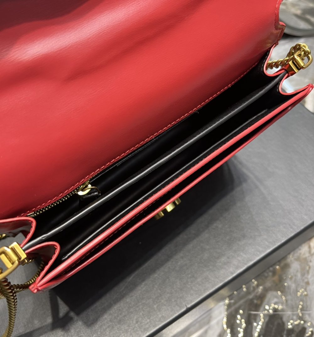 [REP 1:1] Saint Laurent Cassandra Medium Chain Bag Rouge Opyum In Grain De Poudre Embossed For Women 8.6in/22cm YSL 532750BOW0W6008