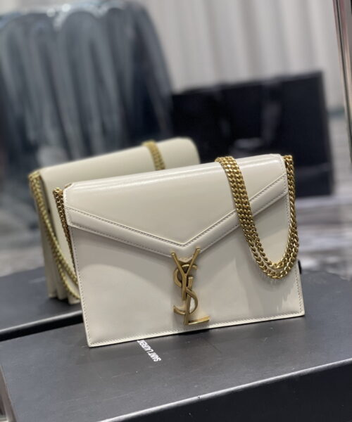 [REP 1:1] Saint Laurent Cassandra Medium Chain Bag White In Grain De Poudre Embossed For Women 8.6in/22cm YSL 532750BOW0W9207