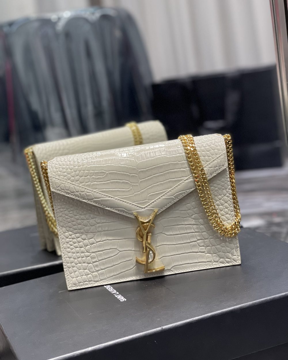 [REP 1:1] Saint Laurent Cassandra Medium Chain Bag White In Grain De Poudre Embossed For Women 8.6in/22cm YSL