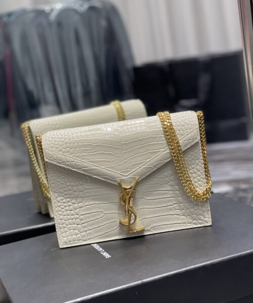 [REP 1:1] Saint Laurent Cassandra Medium Chain Bag White In Grain De Poudre Embossed For Women 8.6in/22cm YSL
