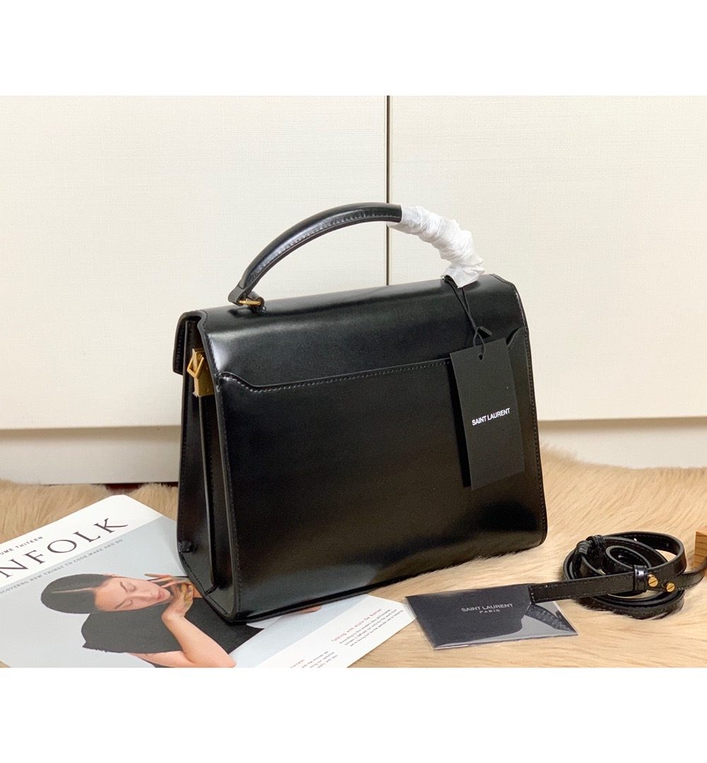 [REP 1:1] Saint Laurent Cassandra Medium Top Handle Bag In Grain Black For Women 9.6in/24.5cm YSL 623931BOW0W1000