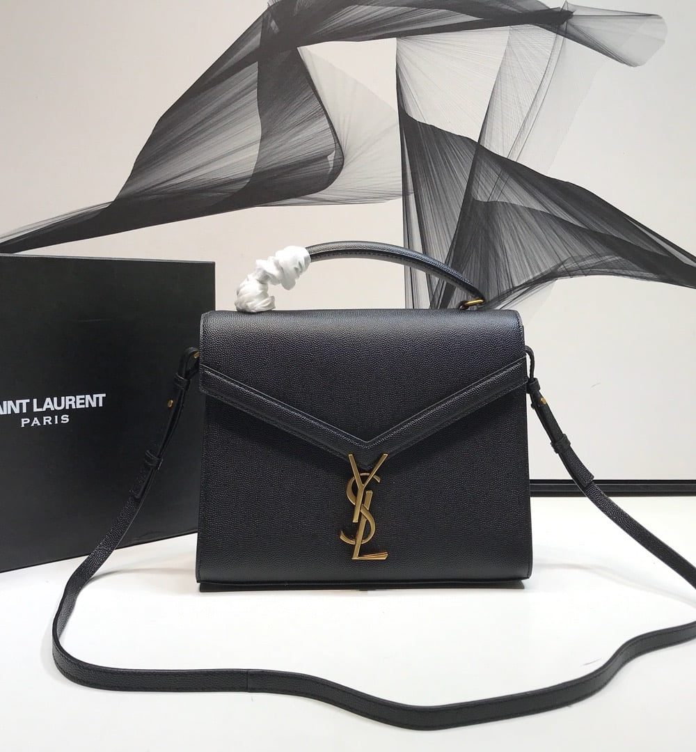 [REP 1:1] Saint Laurent Cassandra Medium Top Handle Bag In Grain Black For Women 9.6in/24.5cm YSL
