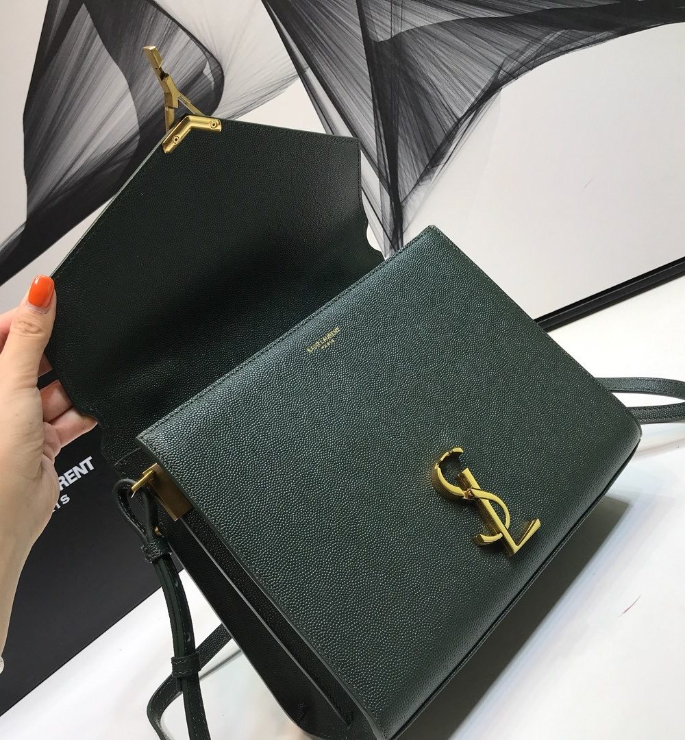 [REP 1:1] Saint Laurent Cassandra Medium Top Handle Bag In Grain Dark Green For Women 9.6in/24.5cm YSL
