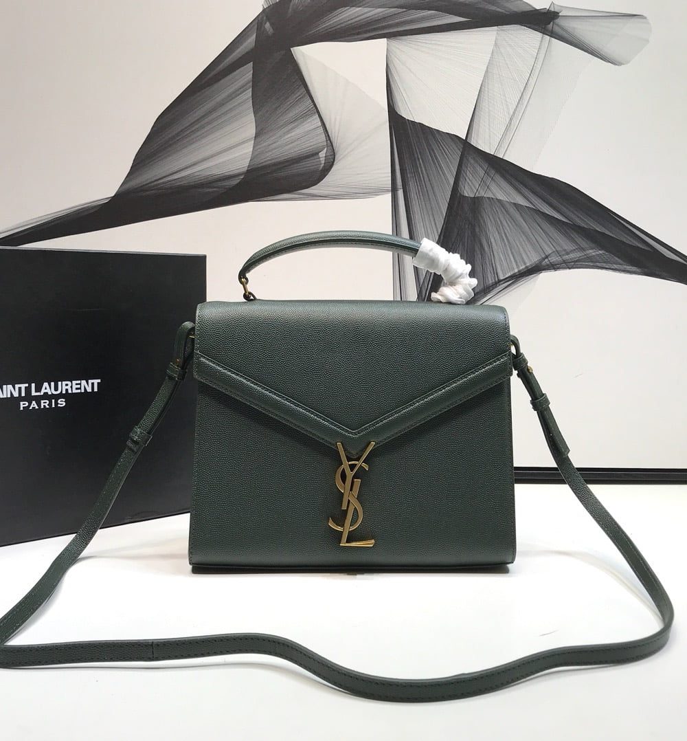 [REP 1:1] Saint Laurent Cassandra Medium Top Handle Bag In Grain Dark Green For Women 9.6in/24.5cm YSL