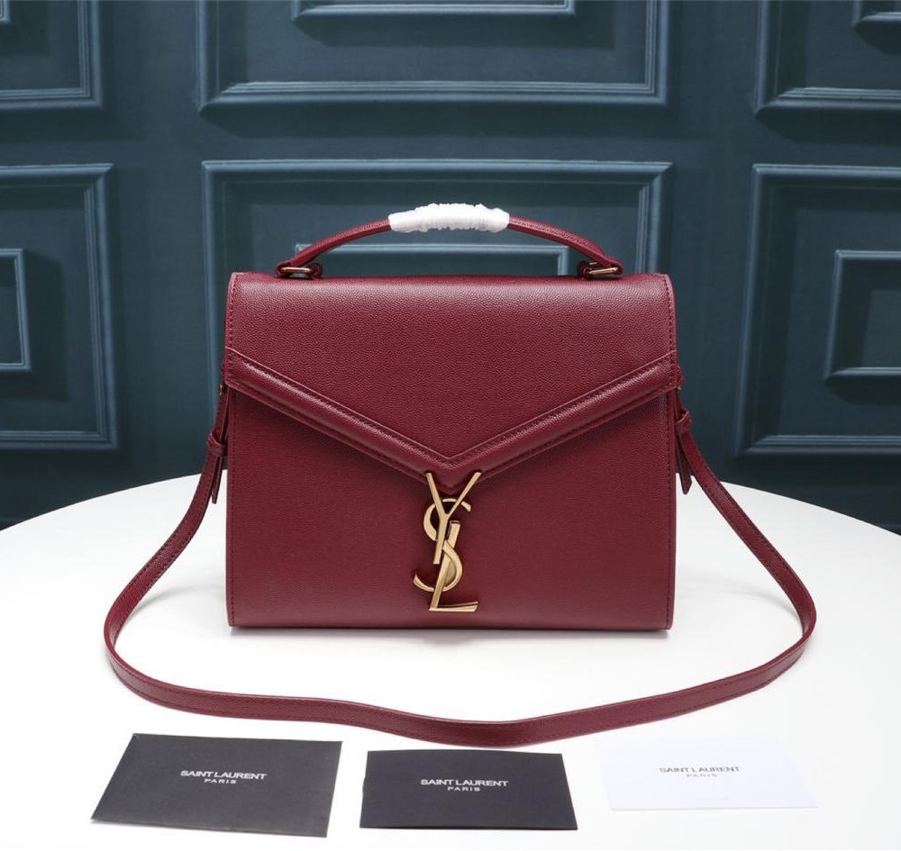[REP 1:1] Saint Laurent Cassandra Medium Top Handle Bag In Grain De Poudre Embossed Rouge Legion For Women 9.6in/25cm 578000BOW0W6475