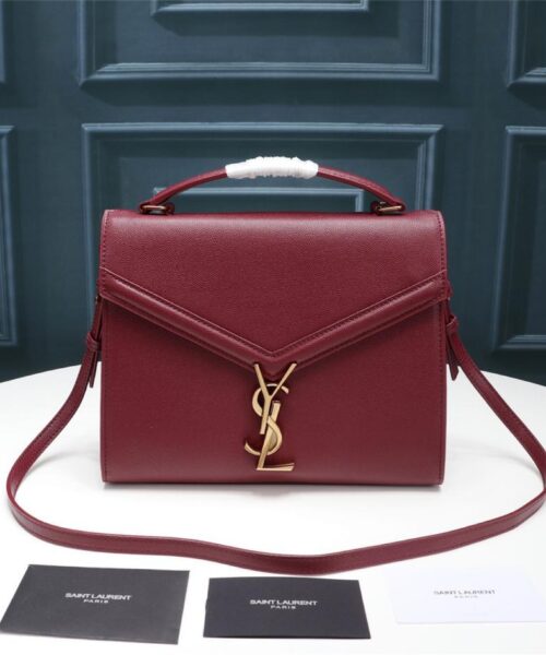[REP 1:1] Saint Laurent Cassandra Medium Top Handle Bag In Grain De Poudre Embossed Rouge Legion For Women 9.6in/25cm 578000BOW0W6475