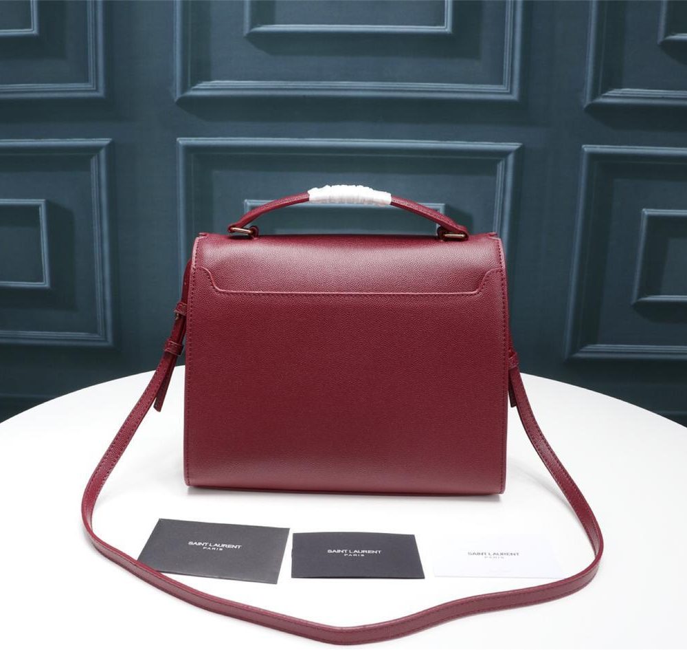 [REP 1:1] Saint Laurent Cassandra Medium Top Handle Bag In Grain De Poudre Embossed Rouge Legion For Women 9.6in/25cm 578000BOW0W6475