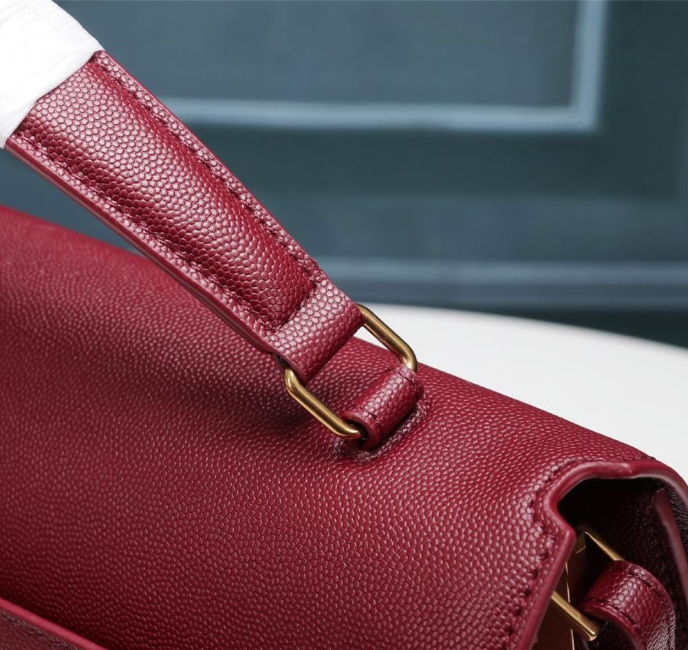 [REP 1:1] Saint Laurent Cassandra Medium Top Handle Bag In Grain De Poudre Embossed Rouge Legion For Women 9.6in/25cm 578000BOW0W6475