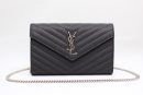 [REP 1:1] Saint Laurent Cassandre Matelassé Chain Wallet In Grain De Poudre Embossed Black For Women 8.8in/23cm YSL 377828BOW021000