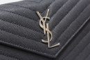 [REP 1:1] Saint Laurent Cassandre Matelassé Chain Wallet In Grain De Poudre Embossed Black For Women 8.8in/23cm YSL 377828BOW021000