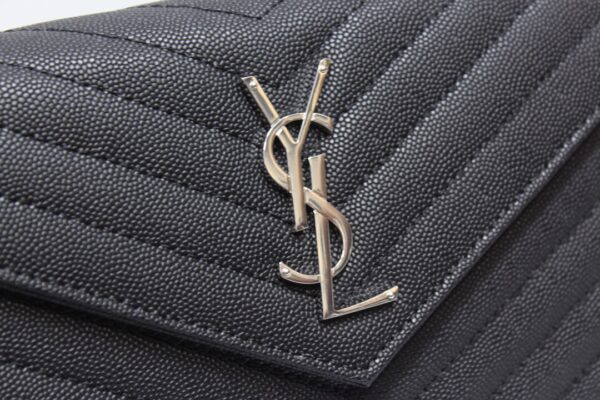 [REP 1:1] Saint Laurent Cassandre Matelassé Chain Wallet In Grain De Poudre Embossed Black For Women 8.8in/23cm YSL 377828BOW021000