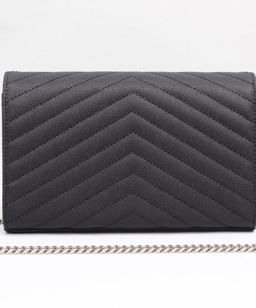 [REP 1:1] Saint Laurent Cassandre Matelassé Chain Wallet In Grain De Poudre Embossed Black For Women 8.8in/23cm YSL 377828BOW021000