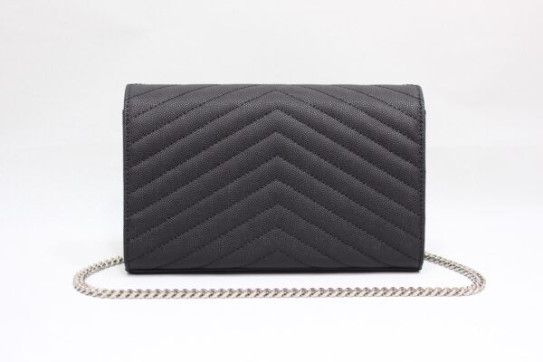 [REP 1:1] Saint Laurent Cassandre Matelassé Chain Wallet In Grain De Poudre Embossed Black For Women 8.8in/23cm YSL 377828BOW021000