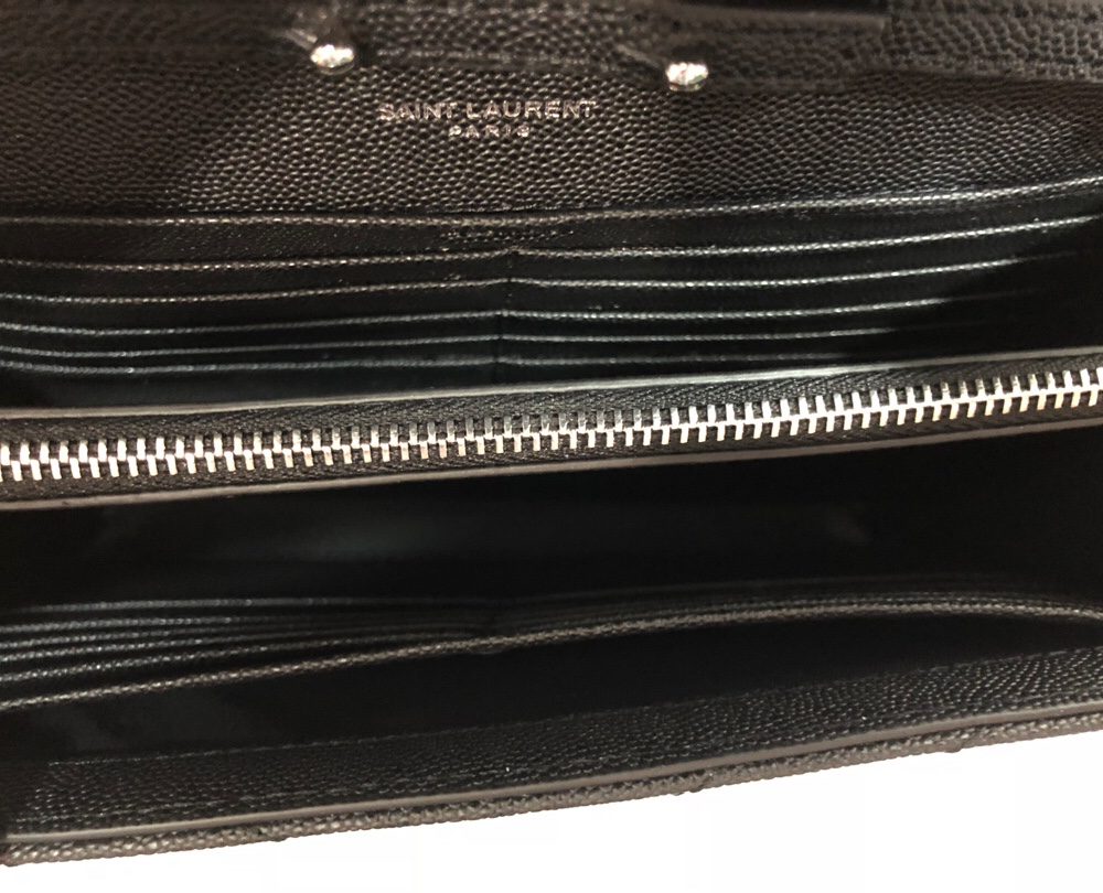 [REP 1:1] Saint Laurent Cassandre Matelassé Chain Wallet In Grain De Poudre Embossed Black For Women 8.8in/23cm YSL 377828BOW021000