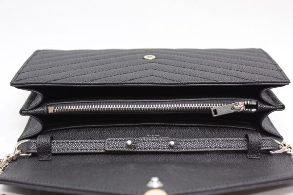 [REP 1:1] Saint Laurent Cassandre Matelassé Chain Wallet In Grain De Poudre Embossed Black For Women 8.8in/23cm YSL 377828BOW021000