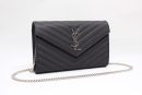 [REP 1:1] Saint Laurent Cassandre Matelassé Chain Wallet In Grain De Poudre Embossed Black For Women 8.8in/23cm YSL 377828BOW021000