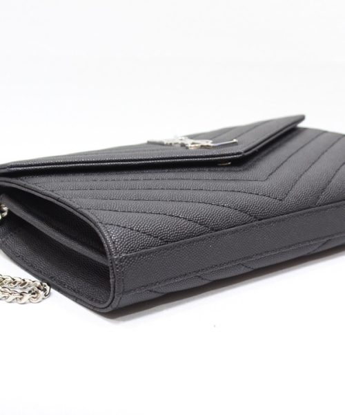 [REP 1:1] Saint Laurent Cassandre Matelassé Chain Wallet In Grain De Poudre Embossed Black For Women 8.8in/23cm YSL 377828BOW021000