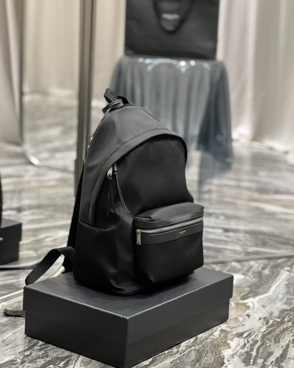 [REP 1:1] Saint Laurent City Backpack In Canvas Unisex For Women 13.8in/35cm Black YSL