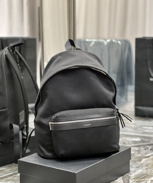 [REP 1:1] Saint Laurent City Backpack In Canvas Unisex For Women 15in/38cm Black YSL