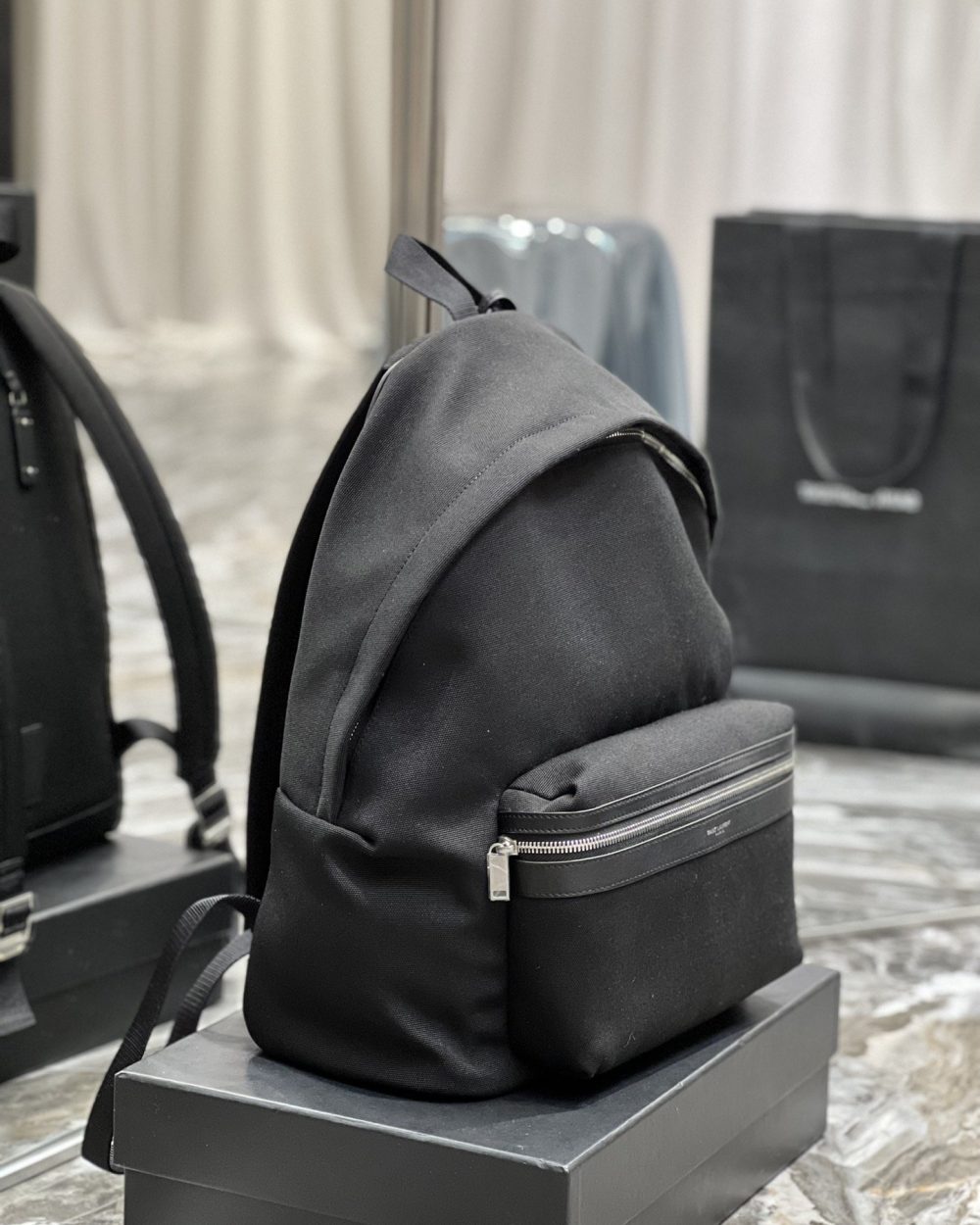 [REP 1:1] Saint Laurent City Backpack In Canvas Unisex For Women 15in/38cm Black YSL