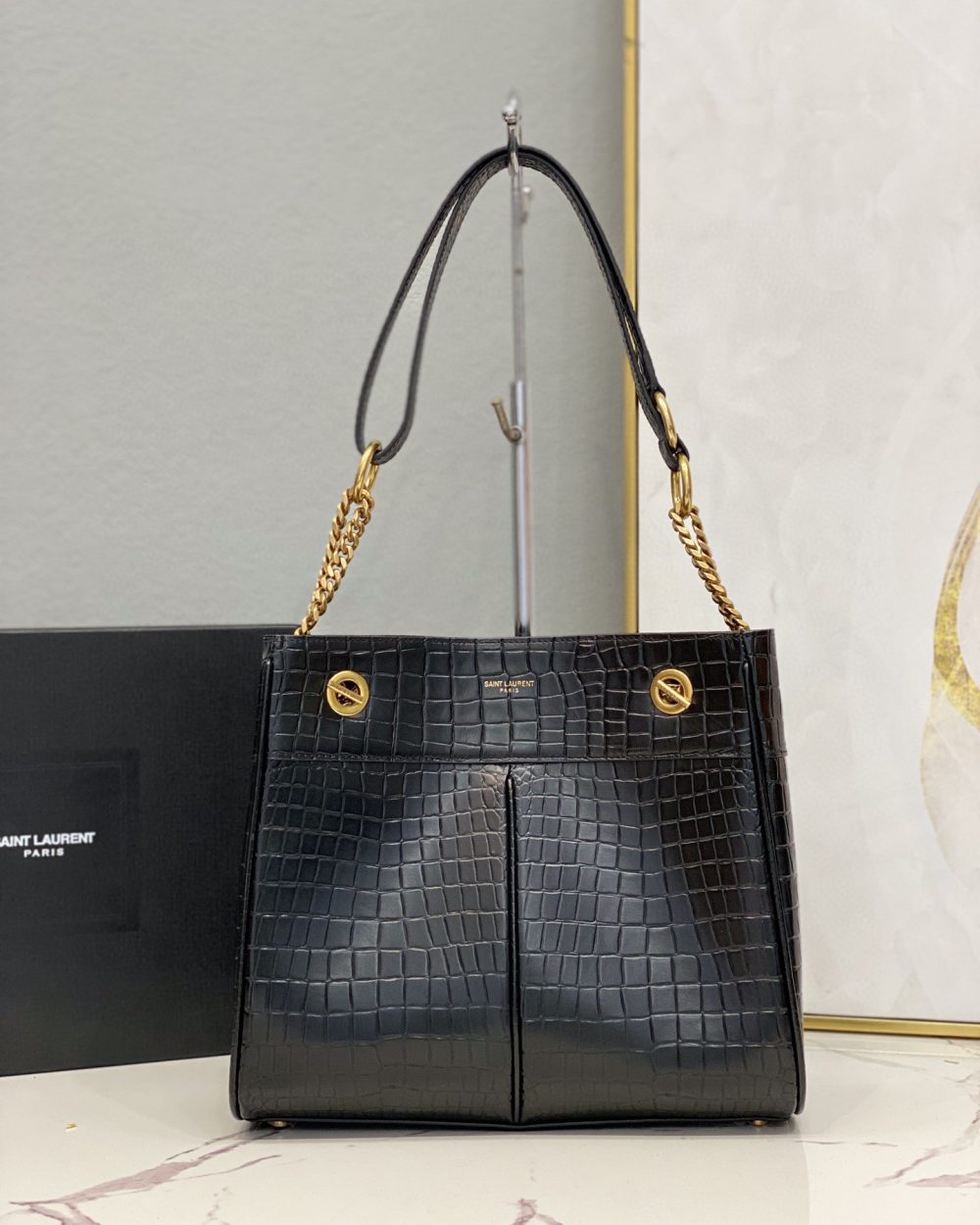 [REP 1:1] Saint Laurent Claude-Effect Tote Bag Black For Women 11in/28cm YSL 64028116J0W