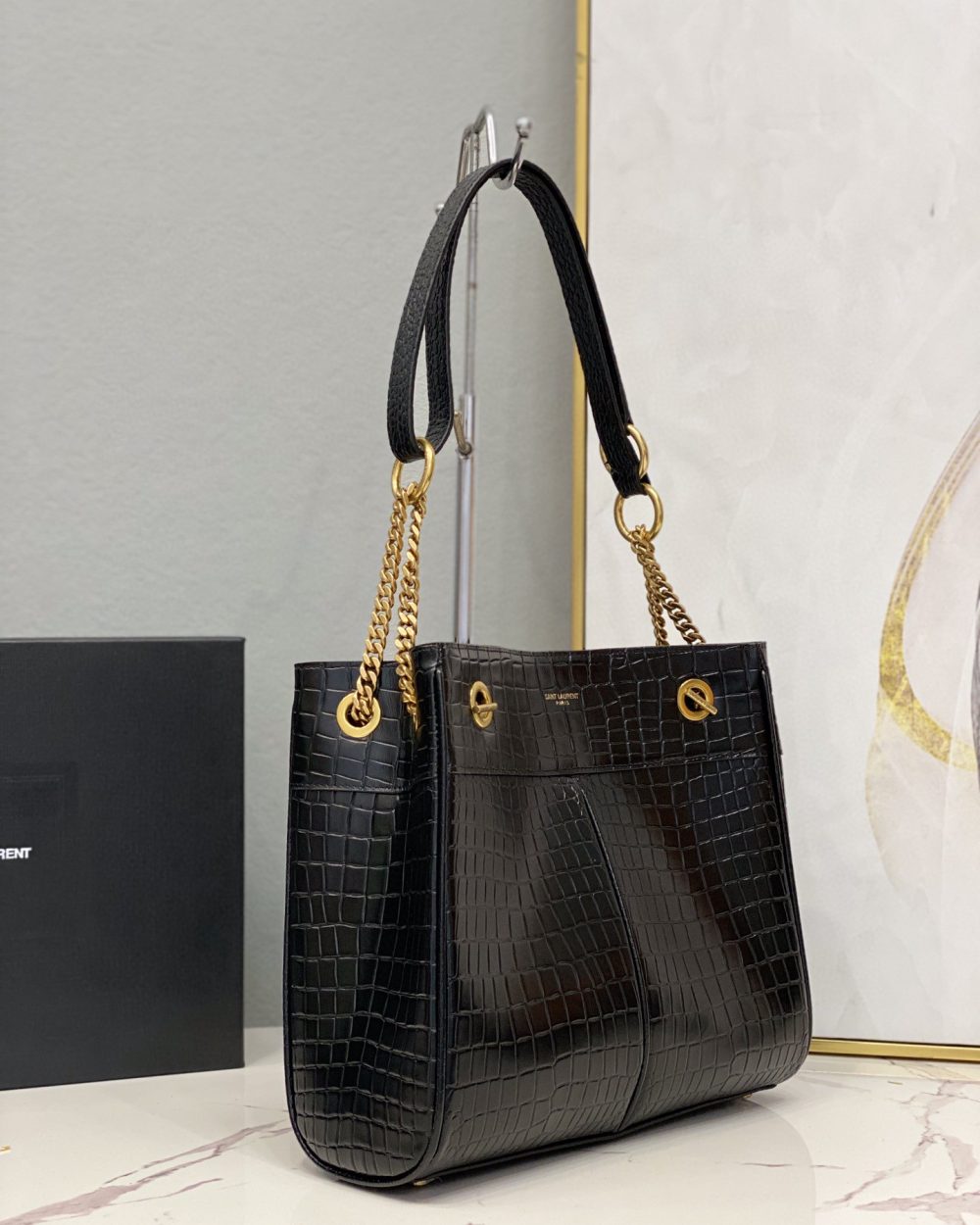 [REP 1:1] Saint Laurent Claude-Effect Tote Bag Black For Women 11in/28cm YSL 64028116J0W