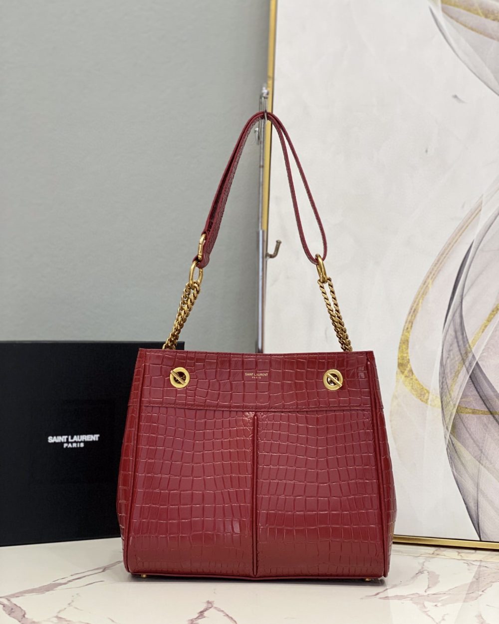 [REP 1:1] Saint Laurent Claude-Effect Tote Bag Red For Women 11in/28cm YSL 64028116J0W