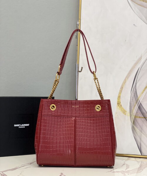 [REP 1:1] Saint Laurent Claude-Effect Tote Bag Red For Women 11in/28cm YSL 64028116J0W
